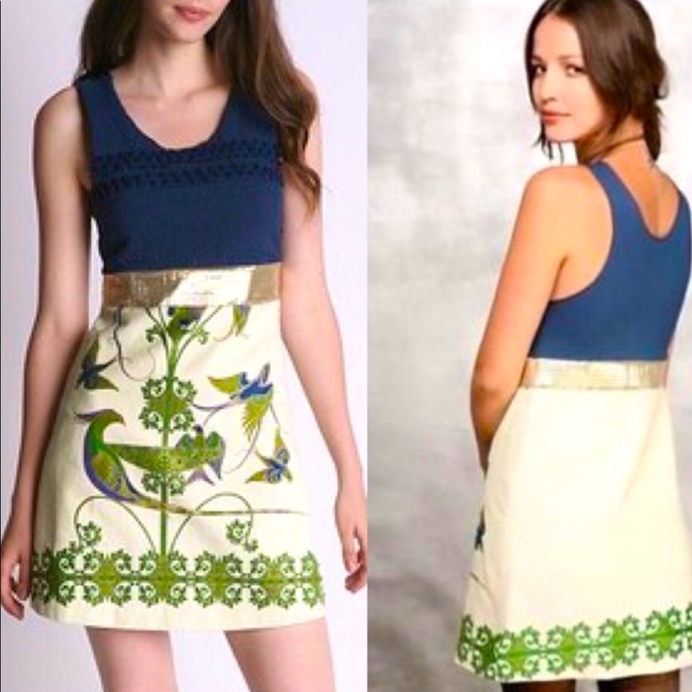 Free People Blue and Green Embroidered Dress